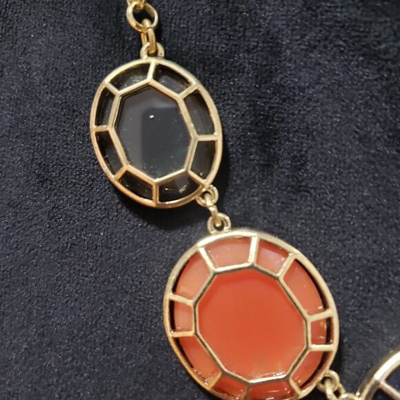 Pretty Contemporary Fashion Orange Black Gold Tone Accents Disks Fancy Necklace - Picture 5 of 7